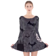 Halloween Background Halloween Scene Long Sleeve Velvet Skater Dress by Ket1n9