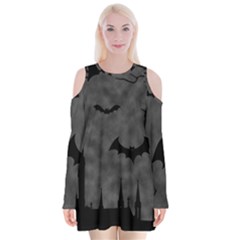 Halloween Background Halloween Scene Velvet Long Sleeve Shoulder Cutout Dress