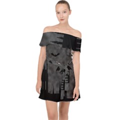 Halloween Background Halloween Scene Off Shoulder Chiffon Dress by Ket1n9