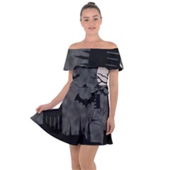 Halloween Background Halloween Scene Off Shoulder Velour Dress by Ket1n9