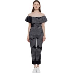 Halloween Background Halloween Scene Bardot Ruffle Jumpsuit by Ket1n9