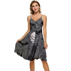 Halloween Background Halloween Scene Sleeveless Tie Front Chiffon Dress by Ket1n9