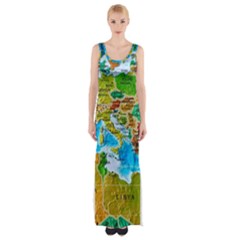 World Map Thigh Split Maxi Dress by Ket1n9