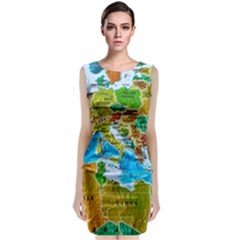 World Map Sleeveless Velvet Midi Dress