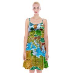 World Map Spaghetti Strap Velvet Dress