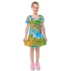 World Map Kids  Short Sleeve Velvet Dress by Ket1n9