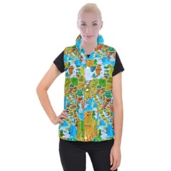 World Map Women s Button Up Vest