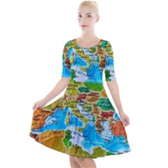 World Map Quarter Sleeve A-line Dress by Ket1n9