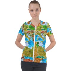 World Map Short Sleeve Zip Up Jacket by Ket1n9