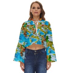 World Map Boho Long Bell Sleeve Top