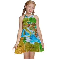 World Map Kids  Halter Collar Waist Tie Chiffon Dress by Ket1n9