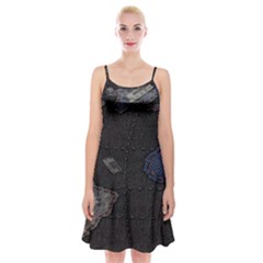 World Map Spaghetti Strap Velvet Dress