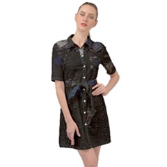 World Map Belted Shirt Dress