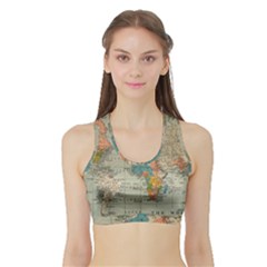 Vintage World Map Sports Bra With Border by Ket1n9