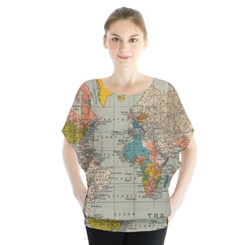 Vintage World Map Batwing Chiffon Blouse by Ket1n9