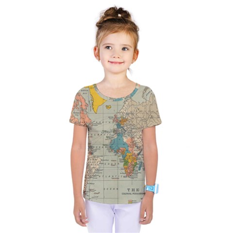 Vintage World Map Kids  One Piece T-shirt by Ket1n9