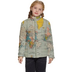 Vintage World Map Kids  Puffer Bubble Jacket Coat by Ket1n9