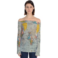 Vintage World Map Off Shoulder Long Sleeve Top by Ket1n9