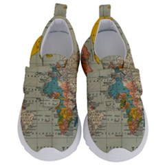 Vintage World Map Kids  Velcro No Lace Shoes by Ket1n9