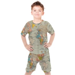 Vintage World Map Kids  T-shirt And Shorts Set