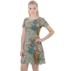 Vintage World Map Cap Sleeve Velour Dress  by Ket1n9