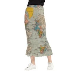 Vintage World Map Maxi Fishtail Chiffon Skirt by Ket1n9