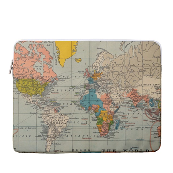 Vintage World Map 15  Vertical Laptop Sleeve Case With Pocket