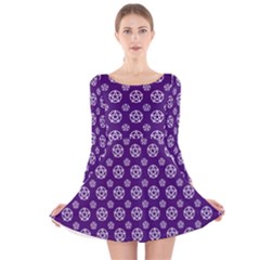 White Pentacle And Purple Pattern Long Sleeve Velvet Skater Dress