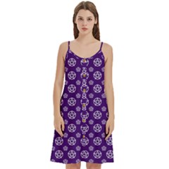 White Pentacle And Purple Pattern Women s Spaghetti Strap Pullover Cami Dress