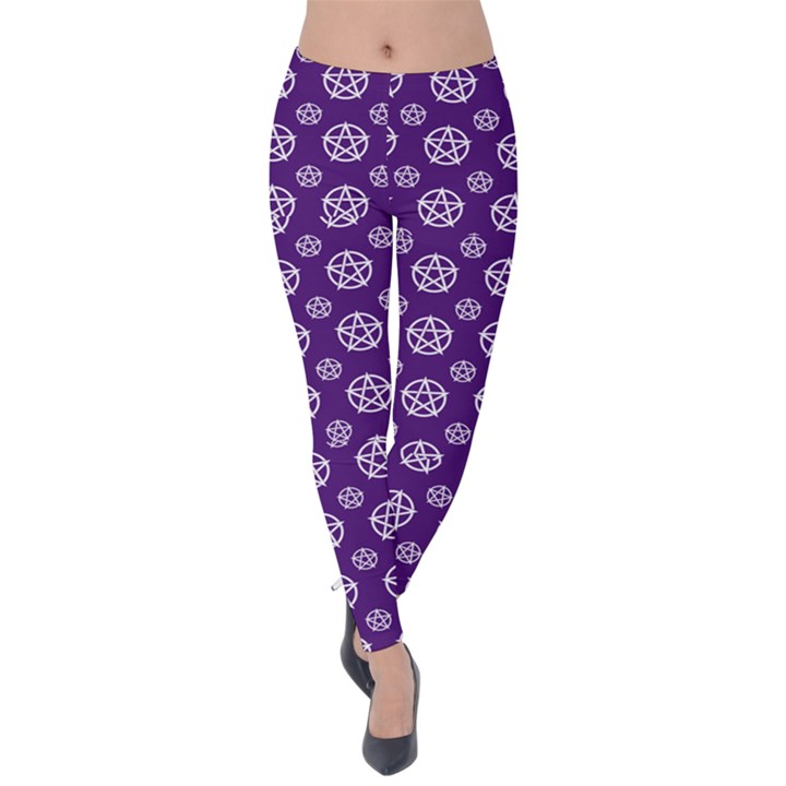 White pentacle and purple pattern Velvet Leggings