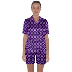 White Pentacle And Purple Pattern Satin Short Sleeve Pajamas Set by cheekywitch