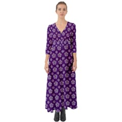 White Pentacle And Purple Pattern Button Up Boho Maxi Dress