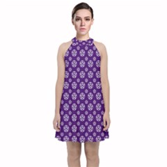 White Pentacle And Purple Pattern Velvet Halter Neckline Dress 