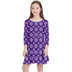 White Pentacle And Purple Pattern Kids  Quarter Sleeve Skater Dress by cheekywitch