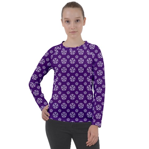 White Pentacle And Purple Pattern Women s Long Sleeve Raglan T-shirt by cheekywitch