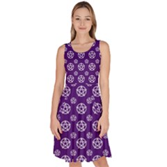 White Pentacle And Purple Pattern Knee Length Skater Dress With Pockets