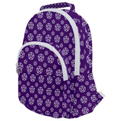 White Pentacle And Purple Pattern Rounded Multi Pocket Backpack