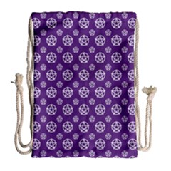 White Pentacle And Purple Pattern Drawstring Bag (large) by cheekywitch