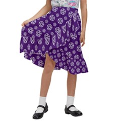 White Pentacle And Purple Pattern Kids  Ruffle Flared Wrap Midi Skirt by cheekywitch