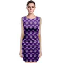 White Pentacle And Purple Pattern Sleeveless Velvet Midi Dress