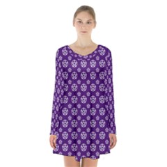 White Pentacle And Purple Pattern Long Sleeve Velvet V-neck Dress