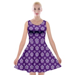 White Pentacle And Purple Pattern Velvet Skater Dress