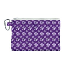 White Pentacle And Purple Pattern Canvas Cosmetic Bag (medium)