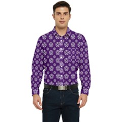 White Pentacle And Purple Pattern Men s Long Sleeve Pocket Shirt  by cheekywitch