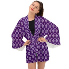 White Pentacle And Purple Pattern Long Sleeve Kimono