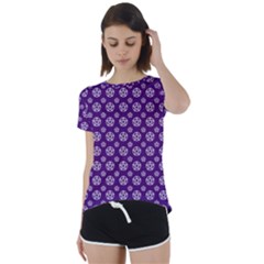 White Pentacle And Purple Pattern Short Sleeve Open Back T-shirt by cheekywitch