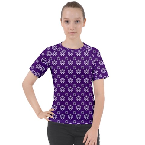 White Pentacle And Purple Pattern Women s Sport Raglan T-shirt by cheekywitch