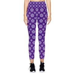 White Pentacle And Purple Pattern Pocket Leggings  by cheekywitch