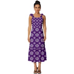 White Pentacle And Purple Pattern Tie-strap Tiered Midi Chiffon Dress