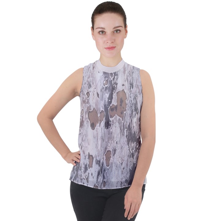 Cracked Marble Symphony Pattern Design Mock Neck Chiffon Sleeveless Top